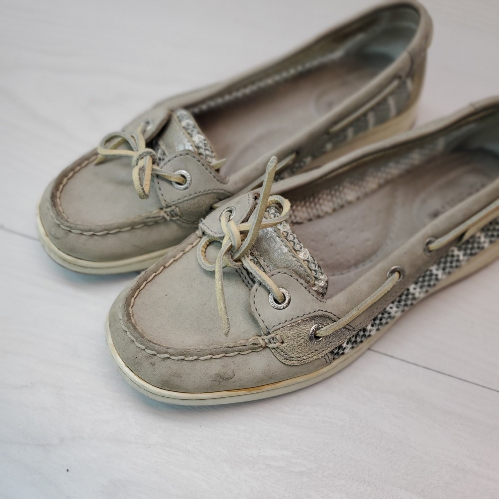 Sperry Top-Sider Women's Boat Shoes Gray Leather Sequins Size 6.5